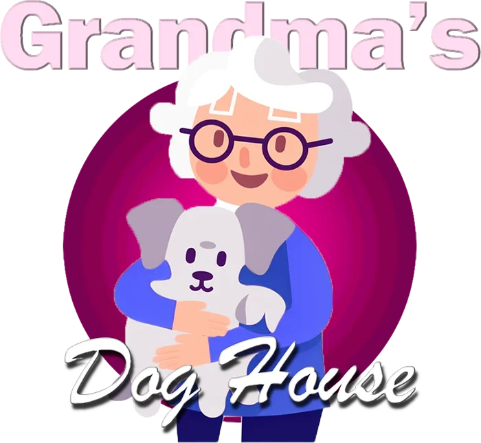 Grandma's Dog House - Colorful logo with happy dogs